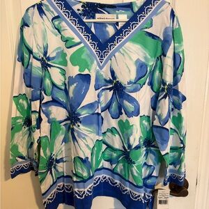 Alfred Dunner Women's Floral Top - Blue and Green size XL